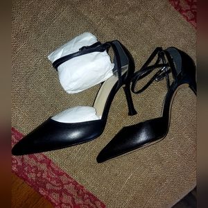 Black heels, ankle strap heel, size 9, pointy tip, Vince Camuto